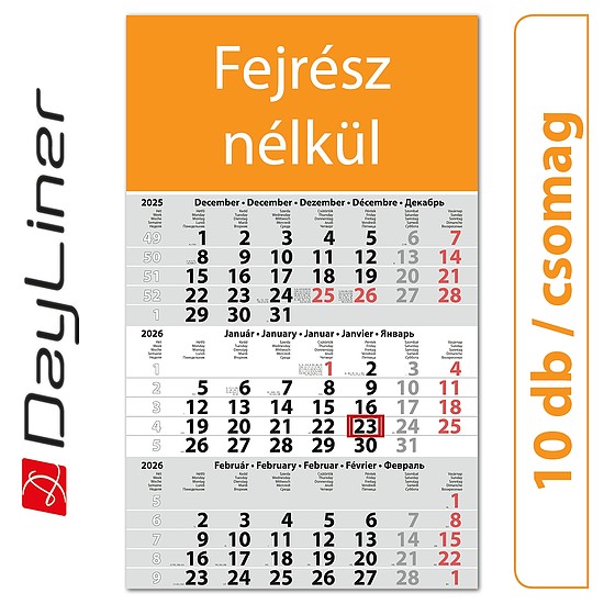Dayliner speditőr naptár 1 tömb 3 hónap Primus Classic Fejrész nélkül 2026 (10 db / csomag)