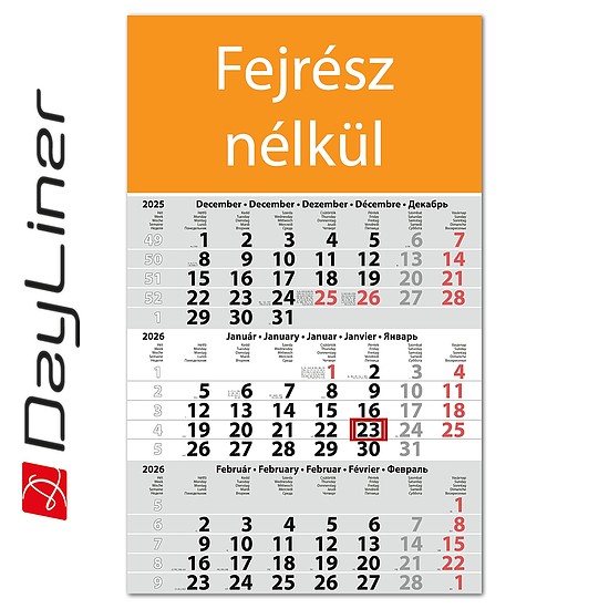 Dayliner speditőr naptár 1 tömb 3 hónap Primus Classic Fejrész nélkül 2026