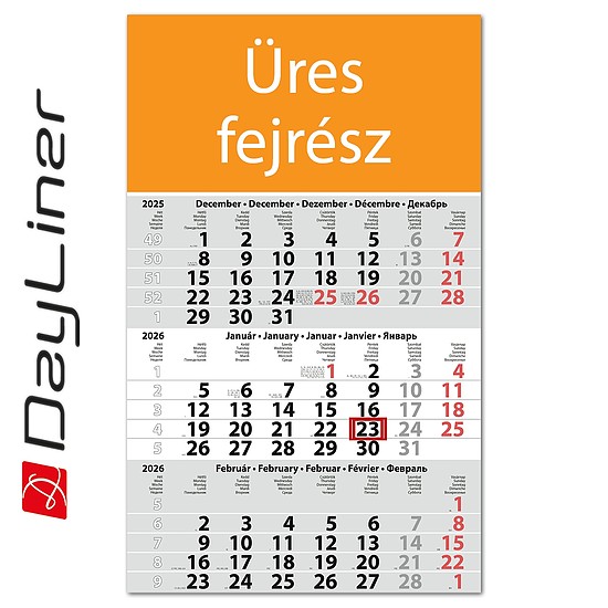 Dayliner speditőr naptár 1 tömb 3 hónap Primus Classic Fejrész üres 2026