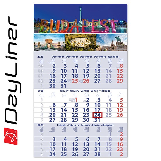 Dayliner speditőr naptár 1 tömb 3 hónap Primus Club Budapest 2026