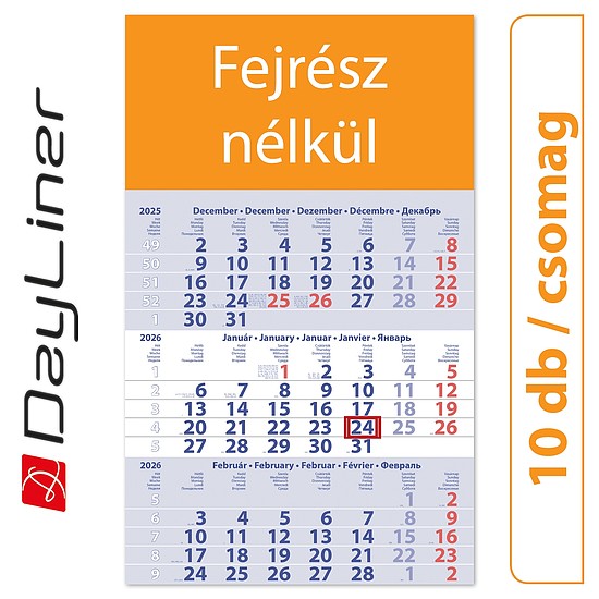 Dayliner speditőr naptár 1 tömb 3 hónap Primus Club Fejrész nélkül 2026 (10 db / csomag)