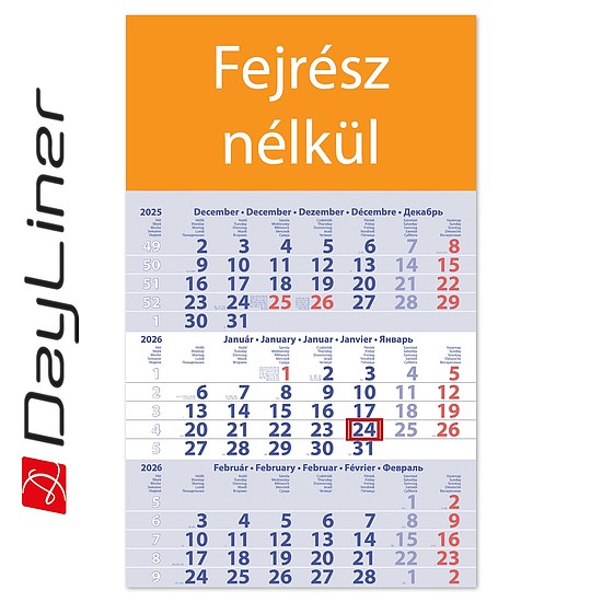 Dayliner speditőr naptár 1 tömb 3 hónap Primus Club Fejrész nélkül 2026