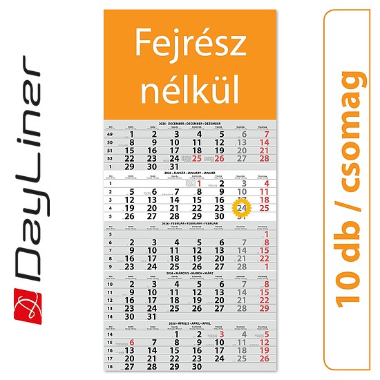 Dayliner speditőr naptár 1 tömb 5 hónap Fejrész nélkül 2026 (10 db / csomag)