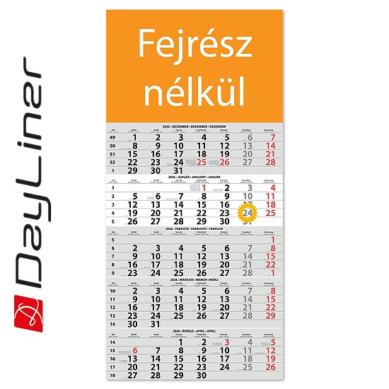 Dayliner speditőr naptár 1 tömb 5 hónap Fejrész nélkül 2026