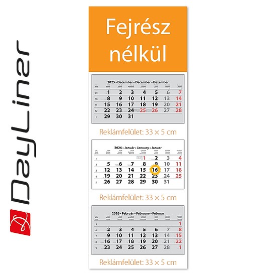 Dayliner speditőr naptár 3 tömb 3 hónap Fejrész nélkül 2026