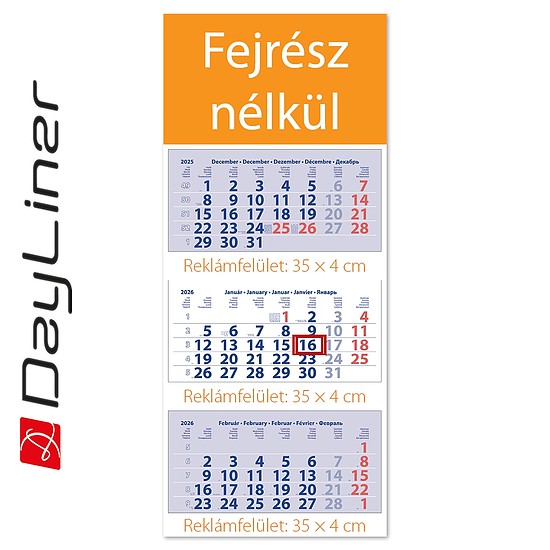 Dayliner speditőr naptár 3 tömb 3 hónap Maxi Club Fejrész nélkül 2026