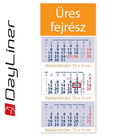 Dayliner speditőr naptár 3 tömb 3 hónap Maxi Club Fejrész üres 2026
