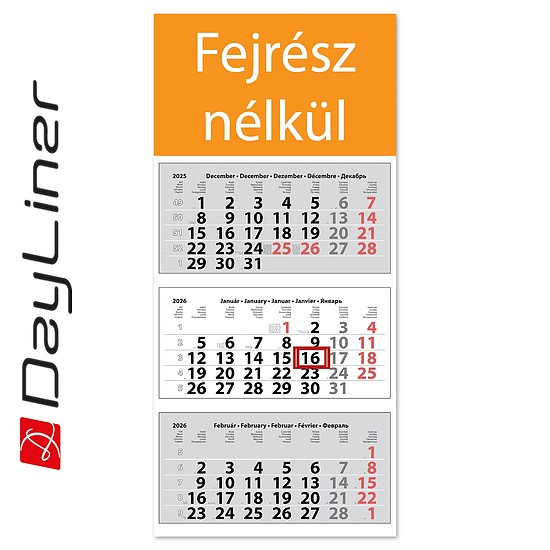 Dayliner speditőr naptár 3 tömb 3 hónap Medium Classic Fejrész nélkül 2026