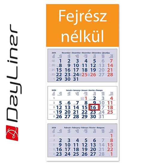 Dayliner speditőr naptár 3 tömb 3 hónap Medium Club Fejrész nélkül 2026