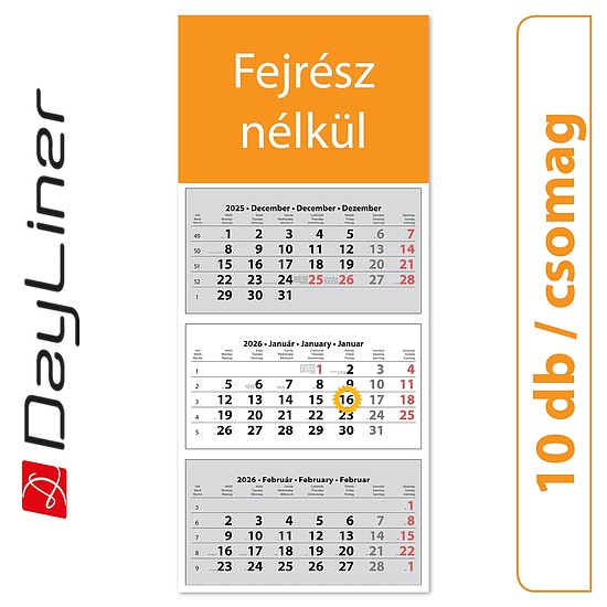 Dayliner speditőr naptár 3 tömb 3 hónap TRN Fejrész nélkül 2026 (10 db / csomag)
