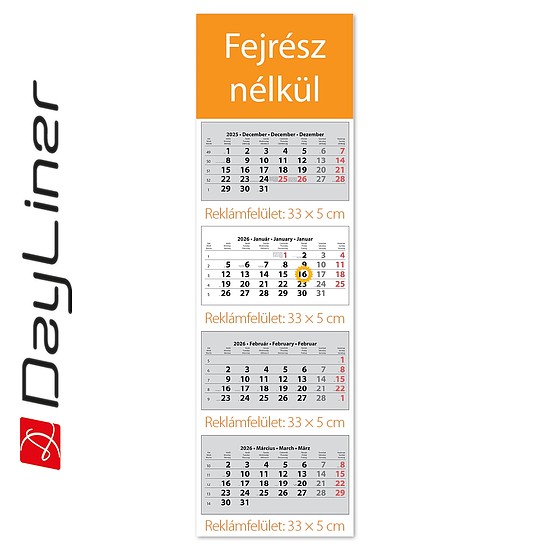 Dayliner speditőr naptár 4 tömb 4 hónap Fejrész nélkül 2026