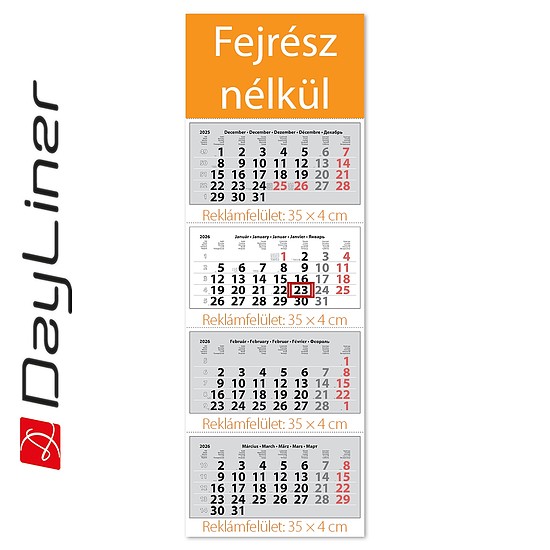 Dayliner speditőr naptár 4 tömb 4 hónap Szuper Maxi Classic Fejrész nélkül 2026