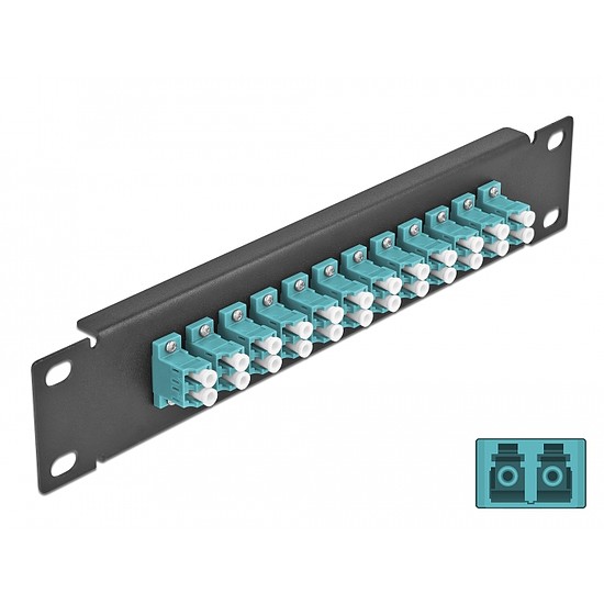 Delock 10 üvegszálas patch panel 12 portos LC Duplex vízkék 1U fekete (66768)