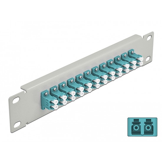 Delock 10 üvegszálas patch panel 12 portos LC Duplex vízkék 1U szürke (66789)