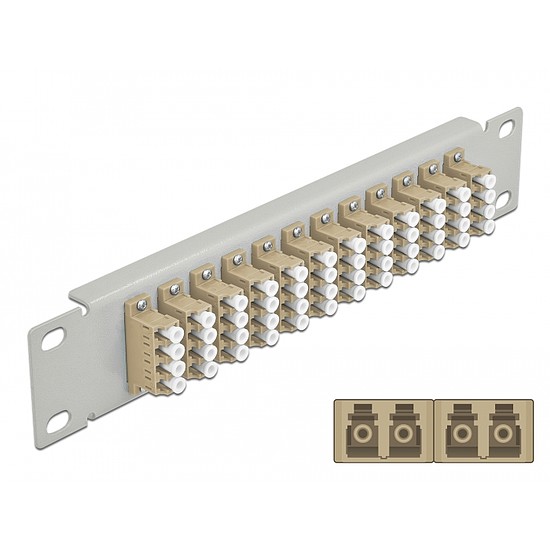 Delock 10 üvegszálas patch panel 12 portos LC Quad bézs 1U szürke (66798)