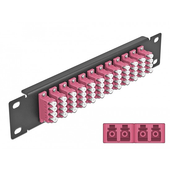 Delock 10 üvegszálas patch panel 12 portos LC Quad ibolya 1U fekete (66780)