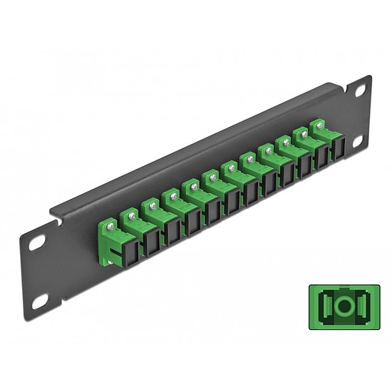 Delock 10 üvegszálas patch panel 12 portos SC Simplex zöld 1U fekete (66761)