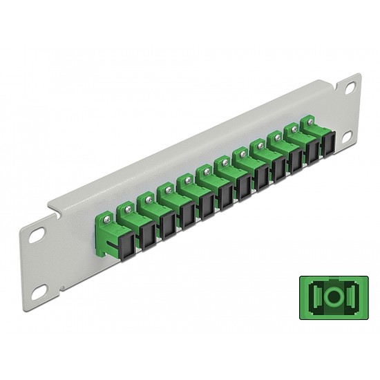 Delock 10 üvegszálas patch panel 12 portos SC Simplex zöld 1U szürke (66782)