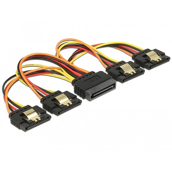 Delock 15 pin-es SATA kábel bemeneti > 15 pin-es SATA tápcsatlakozó kimeneti 4 x egyenes 15 cm (60156)