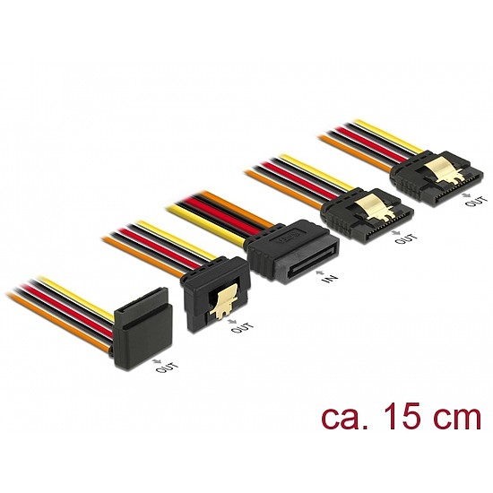 Delock 15 pin-es SATA kábel bemeneti zár funkcióval > 15 pin-es SATA tápcsatlakozó kimeneti 2 x egye (60147)