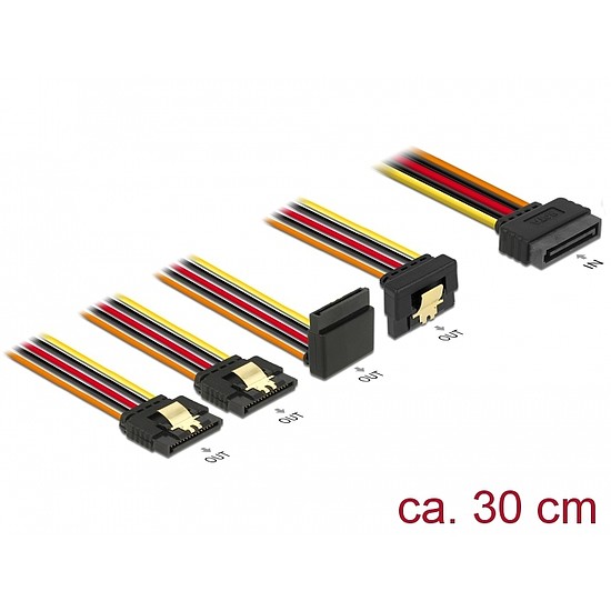 Delock 15 pin-es SATA kábel bemeneti zár funkcióval > 15 pin-es SATA tápcsatlakozó kimeneti 2 x egye (60148)