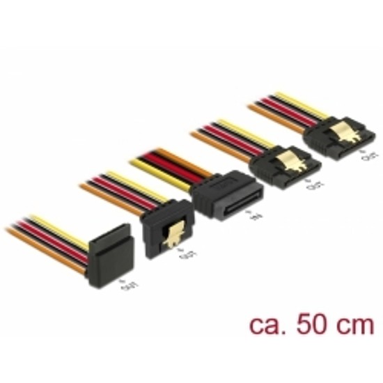 Delock 15 pin-es SATA kábel bemeneti zár funkcióval > 15 pin-es SATA tápcsatlakozó kimeneti 2 x egye (60149)