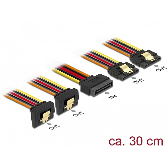 Delock 15 pin-es SATA kábel bemeneti zár funkcióval > 15 pin-es SATA tápcsatlakozó kimeneti 2 x egye (60151)