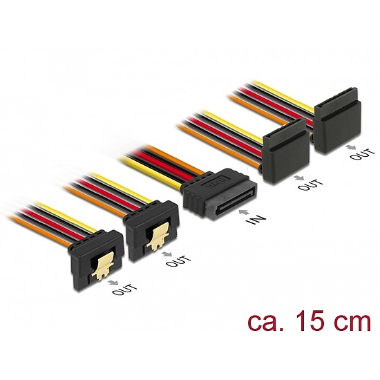 Delock 15 pin-es SATA kábel bemeneti zár funkcióval > 15 pin-es SATA tápcsatlakozó kimeneti 2 x lefe (60153)