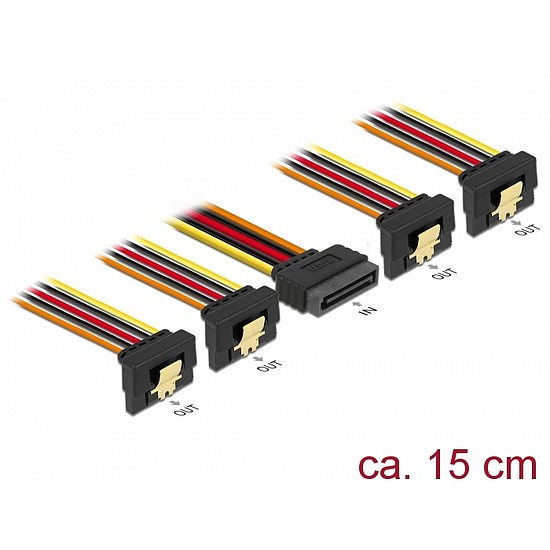 Delock 15 pin-es SATA kábel bemeneti zár funkcióval > 15 pin-es SATA tápcsatlakozó kimeneti 4 x lefe (60166)