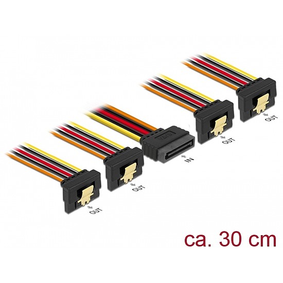 Delock 15 pin-es SATA kábel bemeneti zár funkcióval > 15 pin-es SATA tápcsatlakozó kimeneti 4 x lefe (60167)