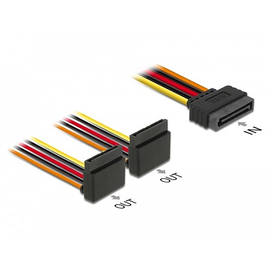 Delock 15 pin-es SATA kábel bemeneti zár funkcióval > 2 db 15 pin-es SATA tápcsatlakozó kimeneti fel (60170)