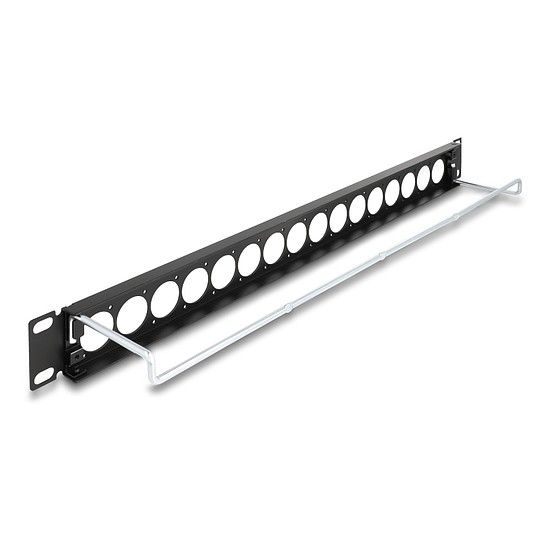 Delock 19 D-típusú patch panel húzásmentesítéssel, 16 porttal 1U fekete