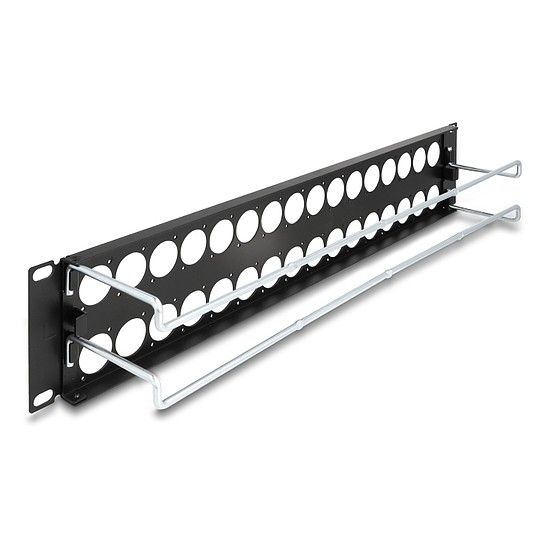 Delock 19 D-típusú patch panel húzásmentesítéssel, 32 porttal 2U fekete