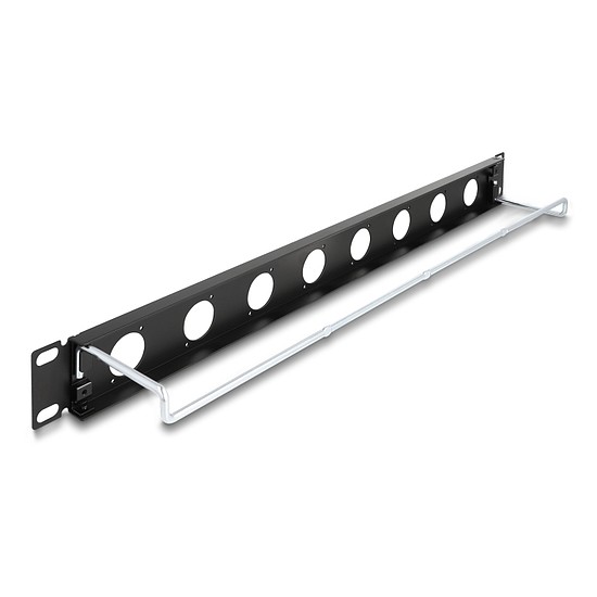 Delock 19 D-típusú patch panel húzásmentesítéssel, 8 porttal 1U fekete