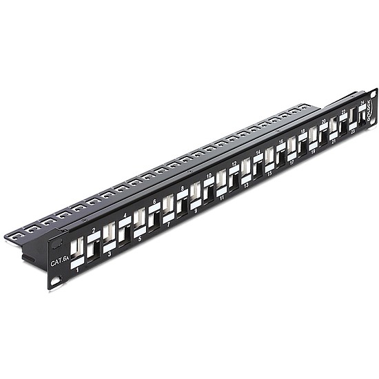 Delock 19" méretű, 24db lépcsőzetes elrendezésű porttal rendelkező Keystone patchpanel tehermentesít (43278)