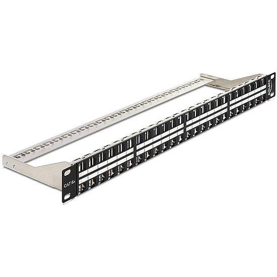 Delock 19" méretű, 48 portos Keystone 1U patchpanel tehermentesítővel (43280)