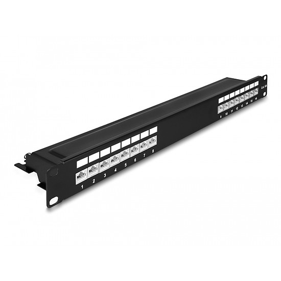 Delock 19 patch panel 16 porttal Cat.6A 1U fekete (66876)