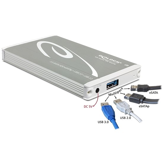 Delock 2.5 külső SATA HDD ház > Multiport USB 3.0 + eSATAp (42514)