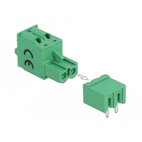 Delock 2 tűs, 5,08 mm-es vízszintes hornyos PCB sorkapocs blokk csomag (66505)