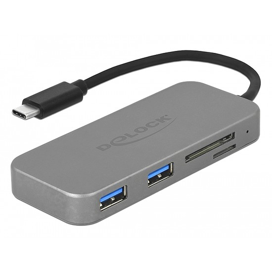 Delock 2 USB port 3.0 Hub és 3 kártyaolvasó bemenet USB Type-C kapcsolattal (64064)