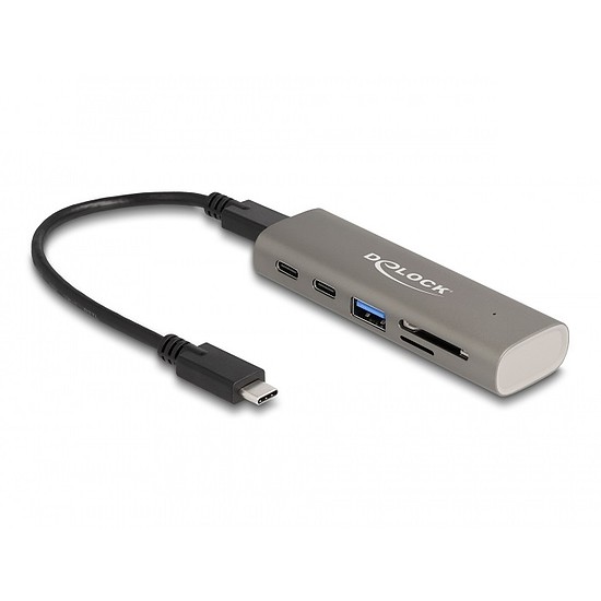 Delock 3 portos USB 10 Gbps hub beépített SD és Micro SD kártyaolvasóval, valamint USB Type-C csatlakoztatóval