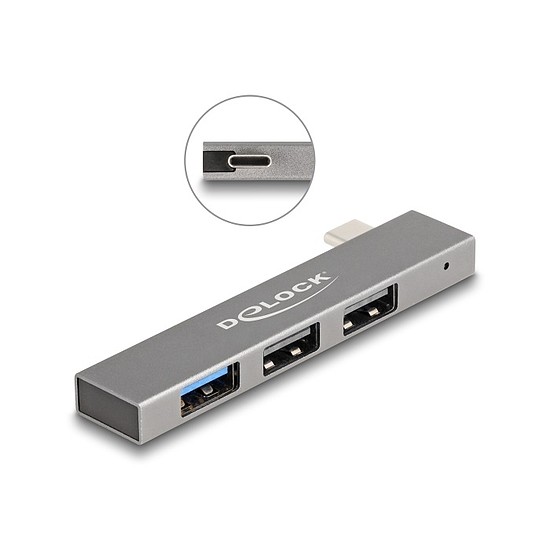 Delock 3 portos vékony USB hub USB Type-C csatlakoztatóval és 1 x USB 10 Gbps A-típusú és 2 x A-típusú USB 2.0