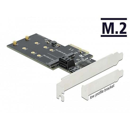 Delock 3 SATA port és 2 M.2 B kulcsos csatlakozó PCI Express x4 Kártya - alacsony profilú formaténye (90499)