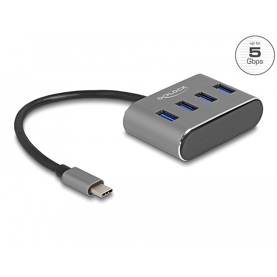 Delock 4 portos USB 3.2 Gen 1 hub USB Type-C csatlakozóval USB Type-A portok a tetején (63223)