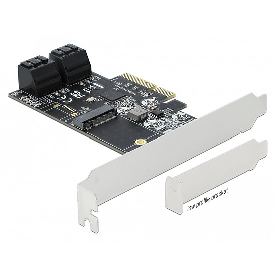 Delock 4 SATA port és 1 M.2 B kulcsos csatlakozó PCI Express x4 Kártya - alacsony profilú formaténye (90396)