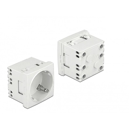 Delock 45 x 45 mm méretű, bővíthető, 45 elrendezésű Easy 45 földelt hálózati csatlakozóaljzat