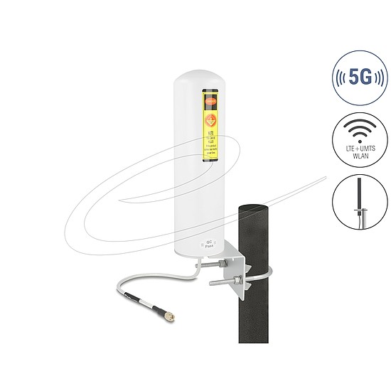 Delock 5G LTE antenna SMA-dugó 3 - 5 dBi irányítatlan, rögzített, kültéri fali és állított elhelyezésre fehér