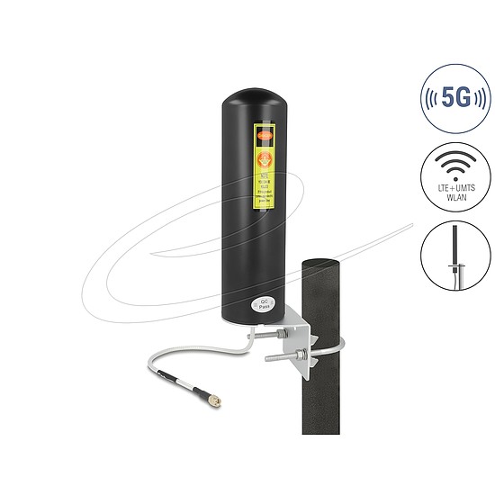 Delock 5G LTE antenna SMA-dugó 3 - 5 dBi irányítatlan, rögzített, kültéri fali és állított elhelyezésre fekete