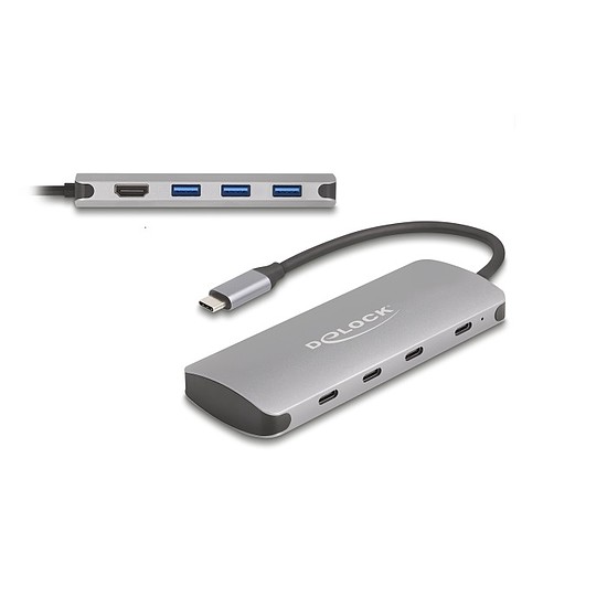 Delock 7 portos USB 10 Gbps Hub és 4K HDMI kimenet USB Type-C csatlakozóval és PD 3.0 90 Watt