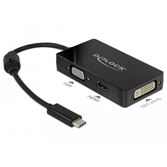 Delock adapter C-típusú USB-csatlakozó> VGA / HDMI / DVI aljzat fekete (63925)